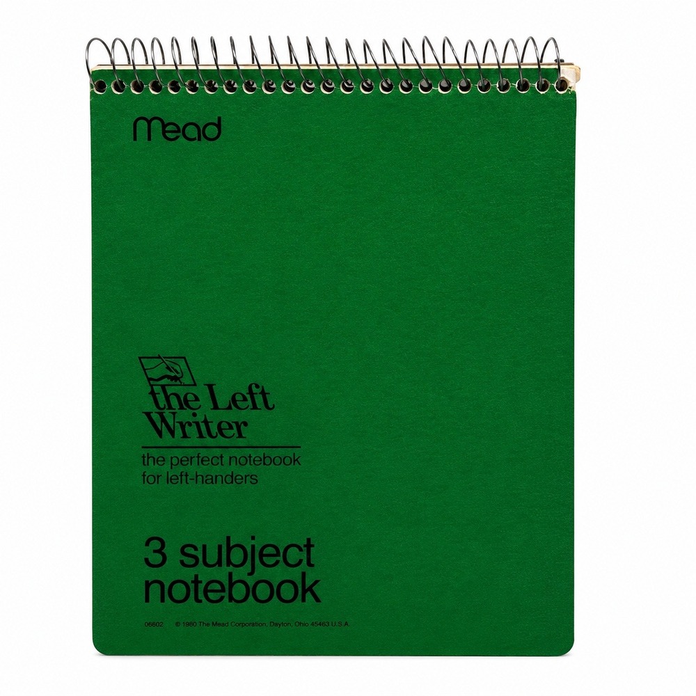 Mead 8x10.5 3 Subject Notebook The Left Writer Vintage 1988 05602 Green